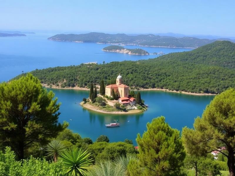 Green coast and clear water of Mljet island